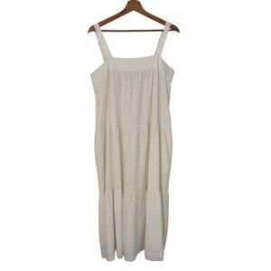 Label of Love Tiered Midi Dress Womens Size L White Sleeveless Cotton Pockets